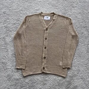 NN07 Erik Cardigan Sweater Mens Small Beige 100% Linen Lightweight V Neck